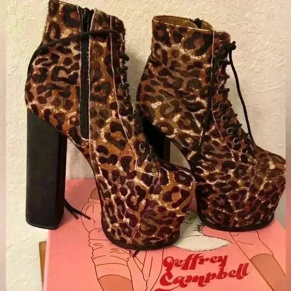 Jeffrey Campbell Womens Tan Leopard Print Lace-Up Platform Boots Size 7M - Picture 2 of 14